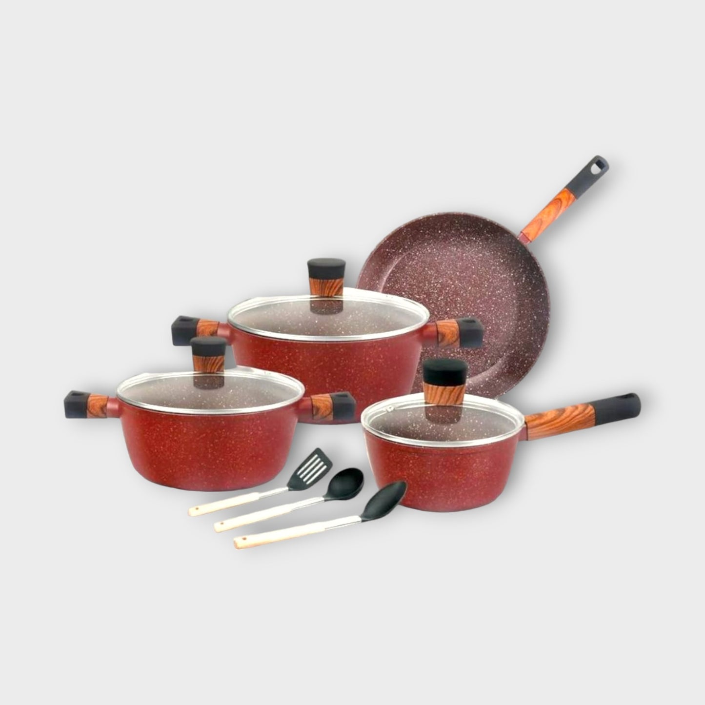 10-Piece Aluminum Cookware Set with Granite Coating. Durable & Non-Stick for Easy Cooking 